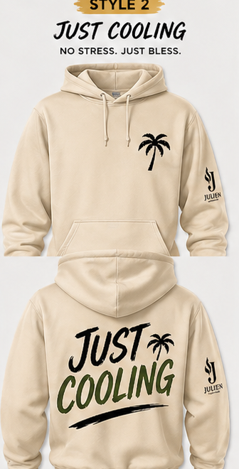 Just Cooling hoodie front and back — JULIEN Caribbean Sayings Collection
