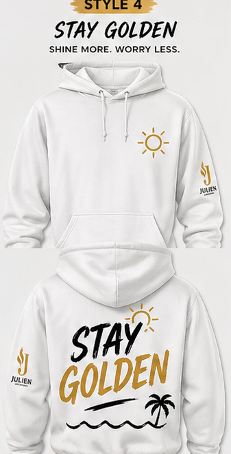 Stay Golden hoodie front and back — JULIEN Caribbean Sayings Collection